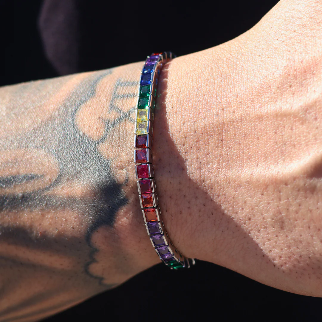 Rainbow Tennis Bracelet (Silver) - 4mm - Image 4