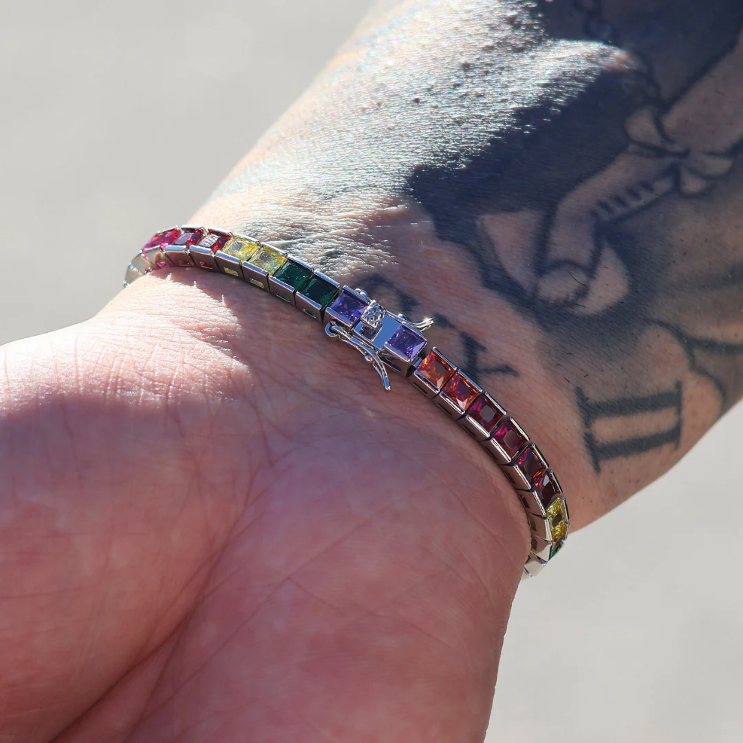 Rainbow Tennis Bracelet (Silver) - 4mm - Image 5