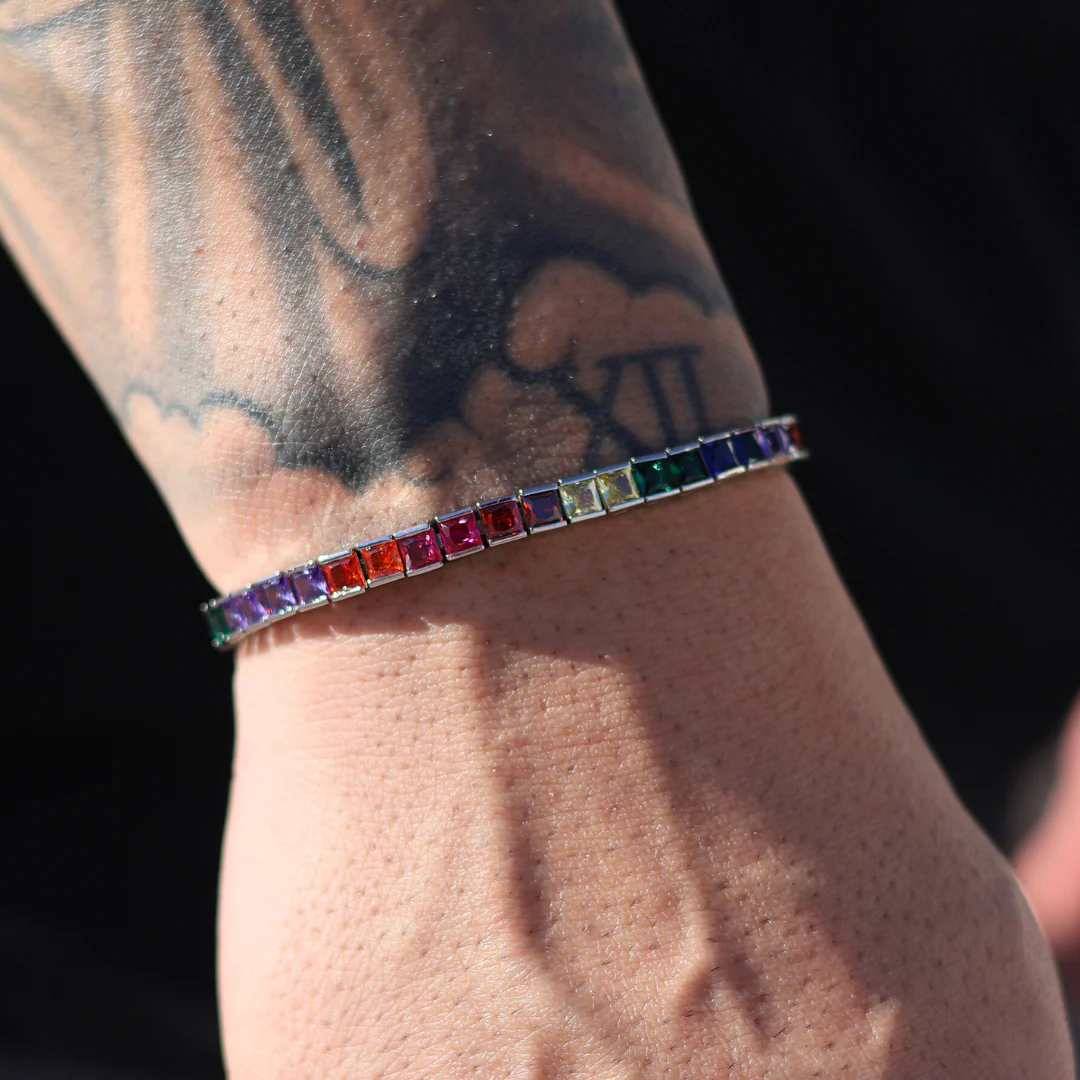 Rainbow Tennis Bracelet (Silver) - 4mm - Image 6
