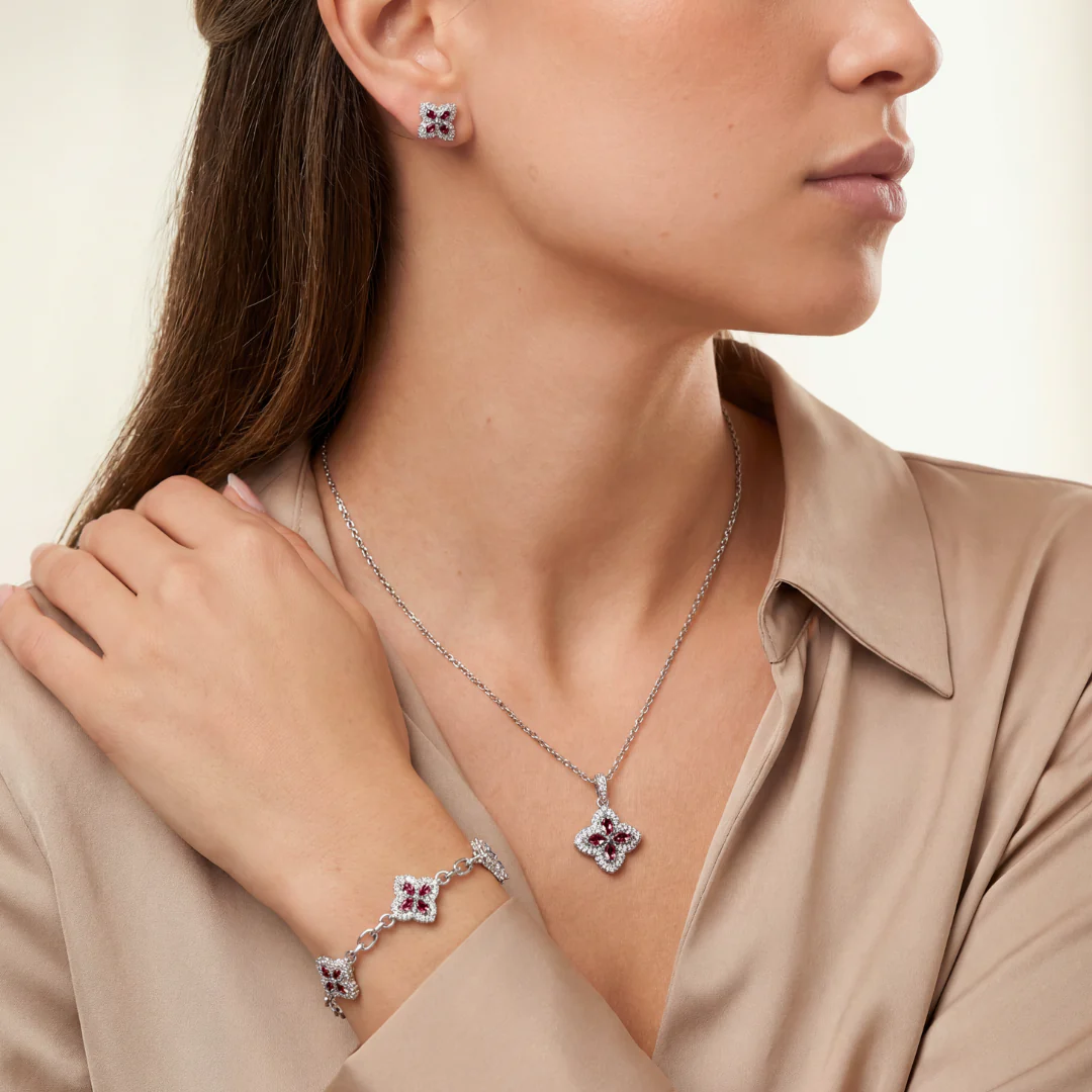 Red Clover Icon Pendant + Bracelet + Earrings - Image 3