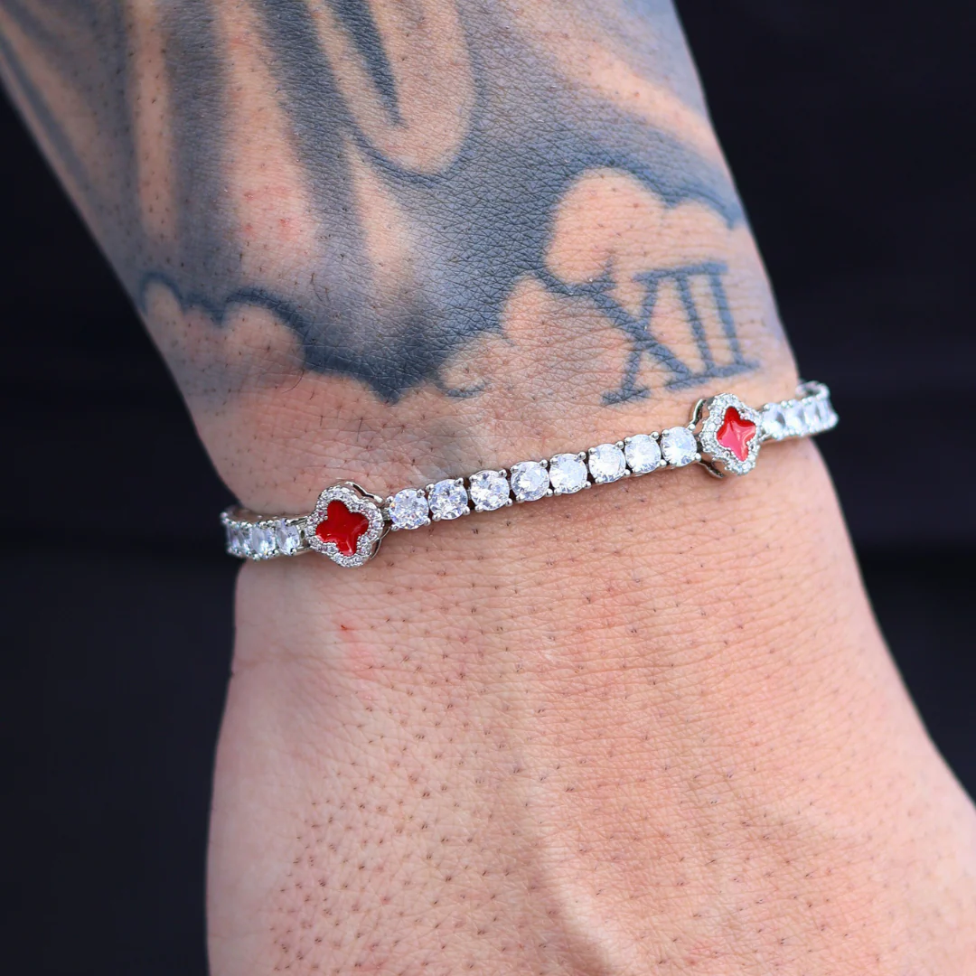 Red Clover Tennis Bracelet (Silver) - 4mm - Image 4