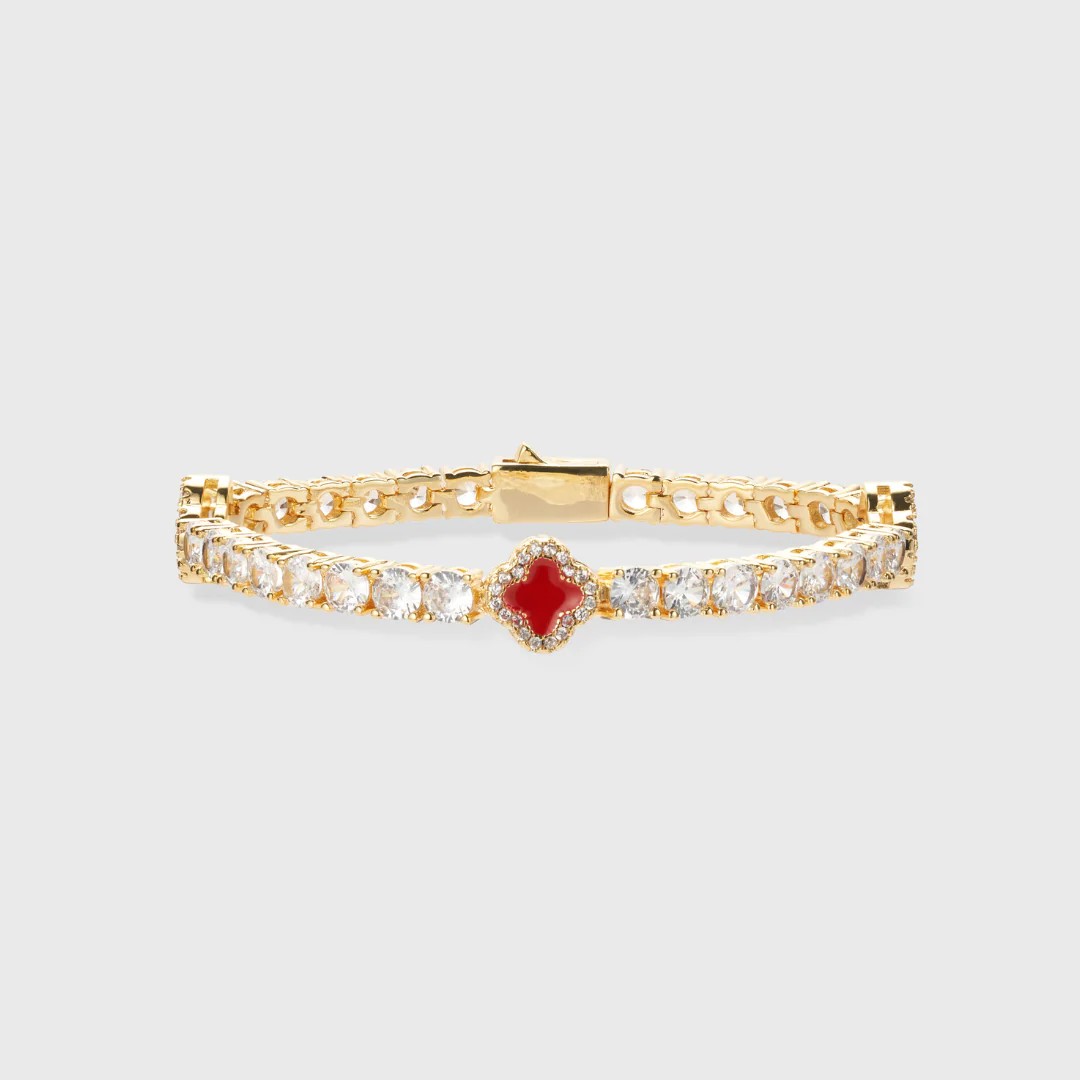 Red Clover Tennis Chain + Bracelet (Gold) - 4mm - Image 5