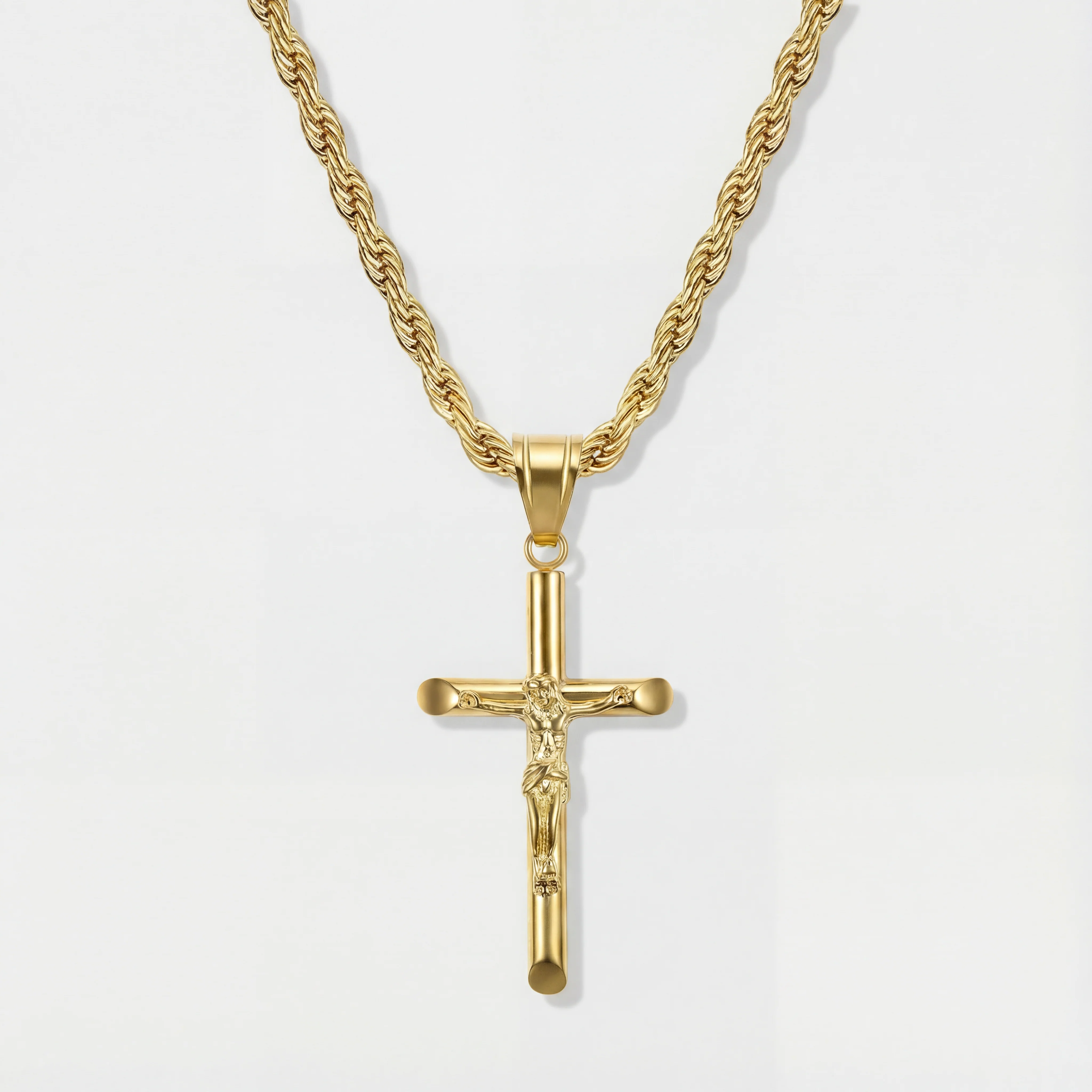 Rope Chain 4mm + Crucifix Pendant (Gold)