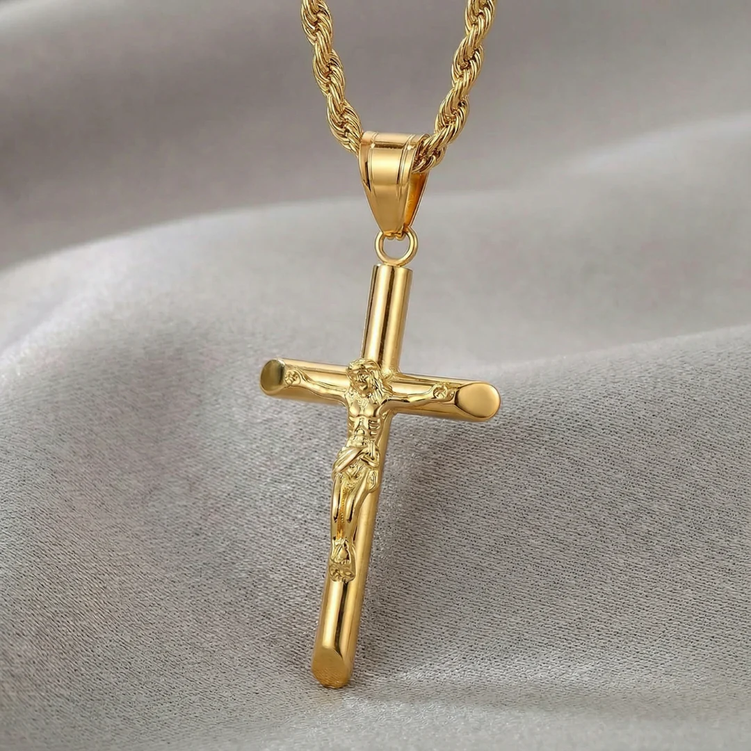 Rope Chain 4mm + Crucifix Pendant (Gold) - Image 3