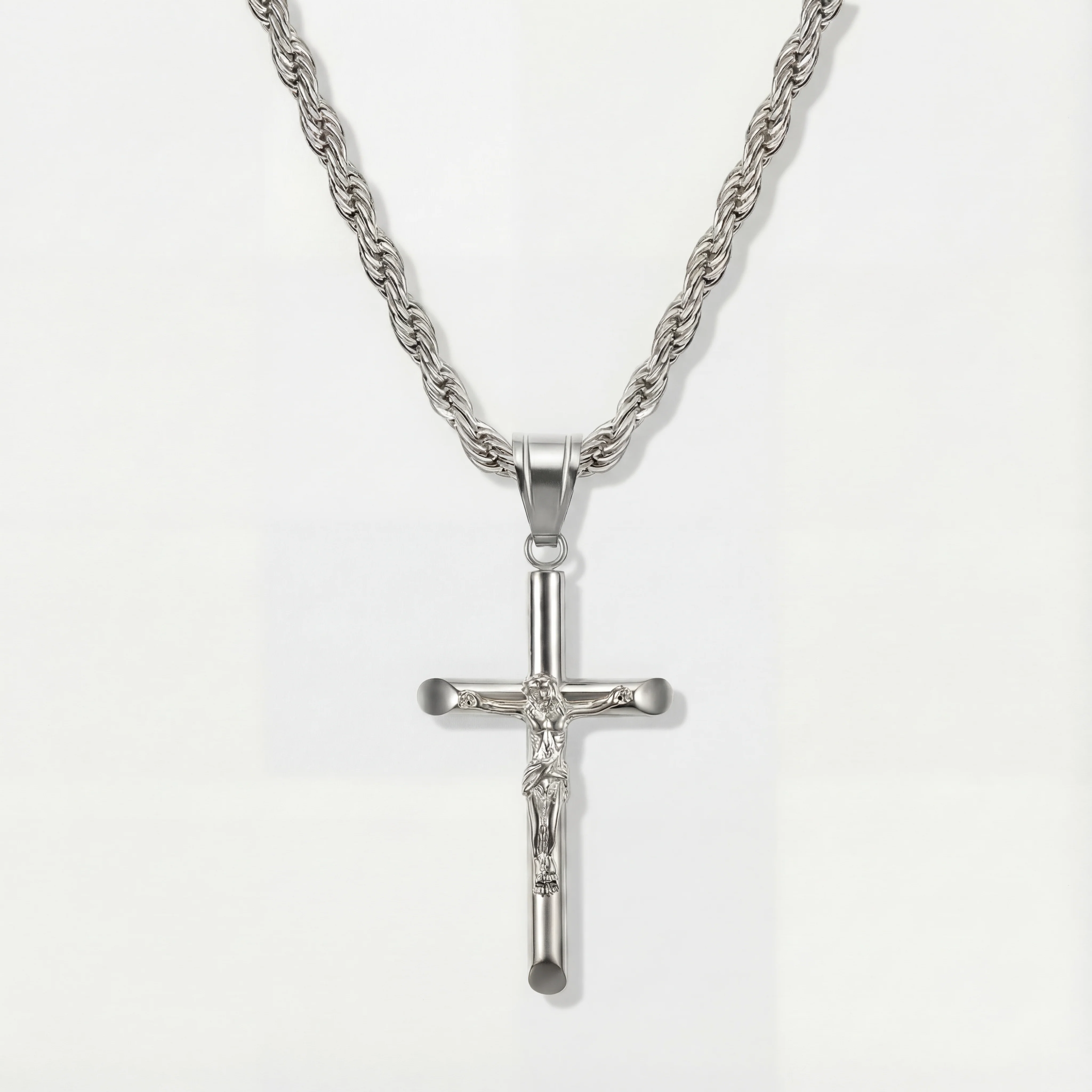 Rope Chain 4mm + Crucifix Pendant (Silver)