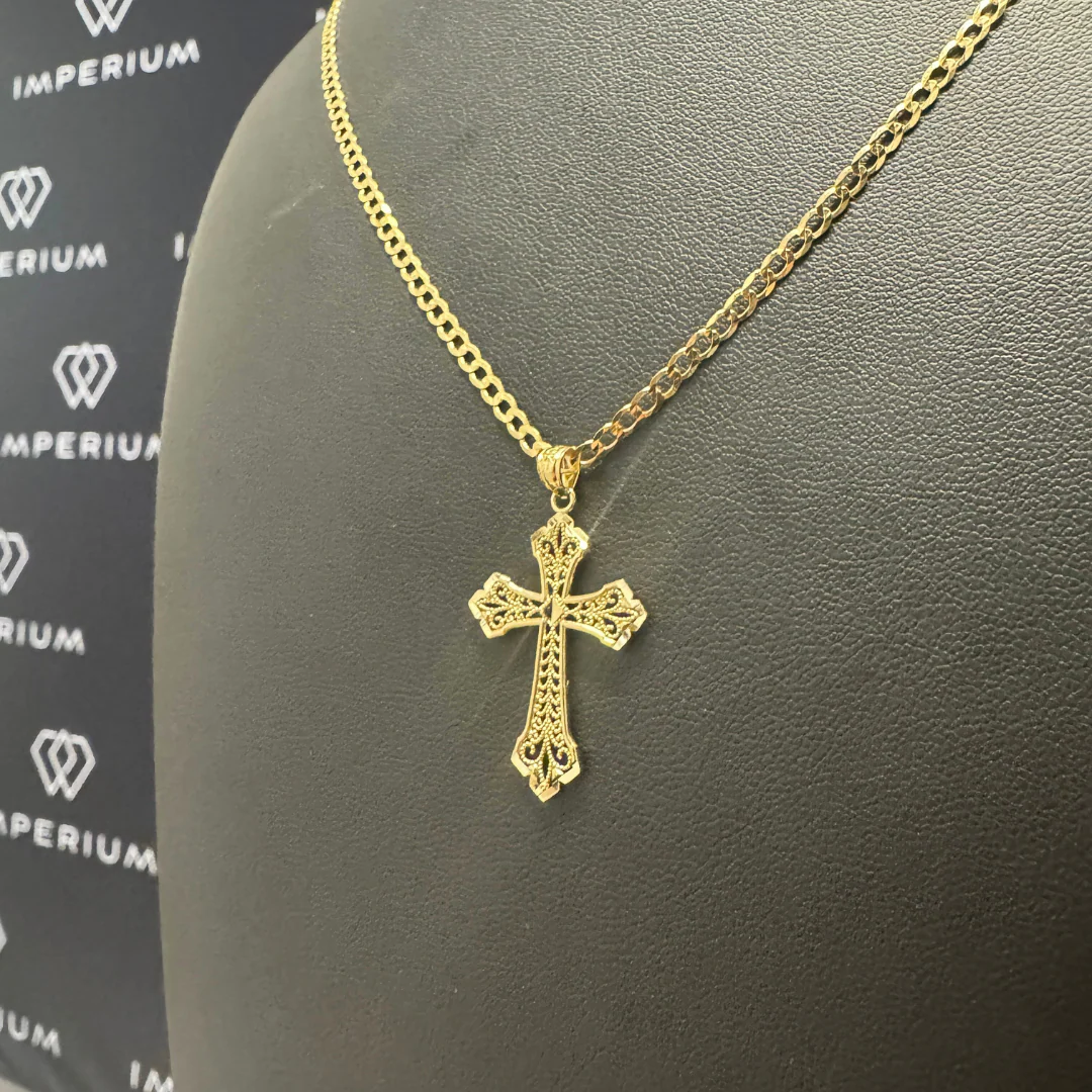 Solid Gold Radiant Cross Pendant - Image 2