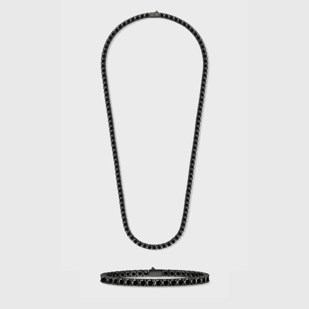 Tennis Chain + Bracelet (Black) - 4mm