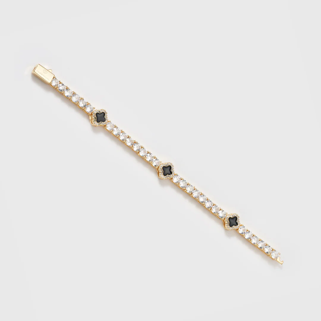 Women's Black Clover Tennis Bracelet (Gold) - 4mm - Image 3