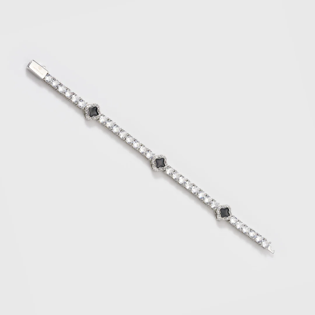 Women's Black Clover Tennis Bracelet (Silver) - 4mm - Image 3