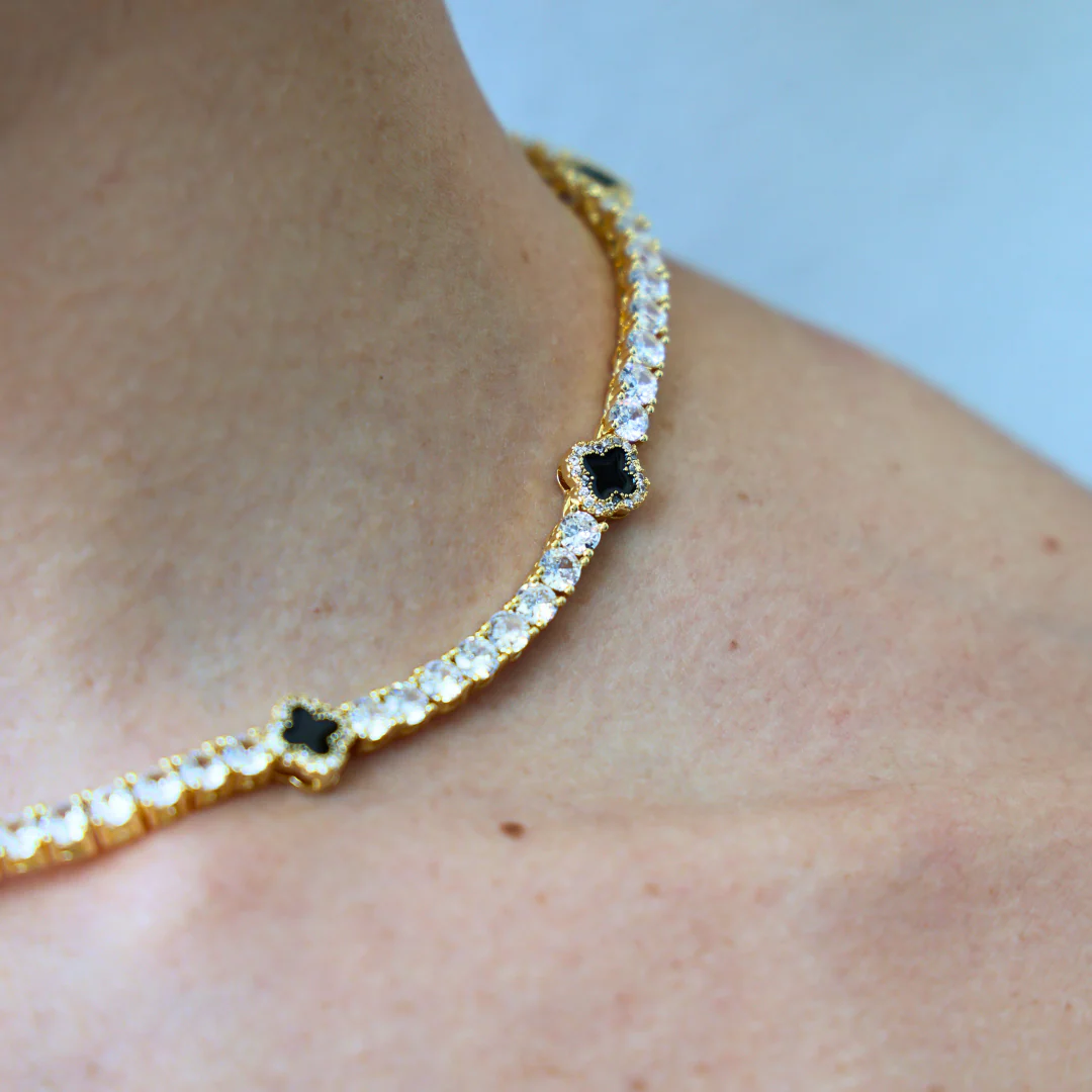 Women's Black Clover Tennis Chain (Gold) - 4mm - Image 4
