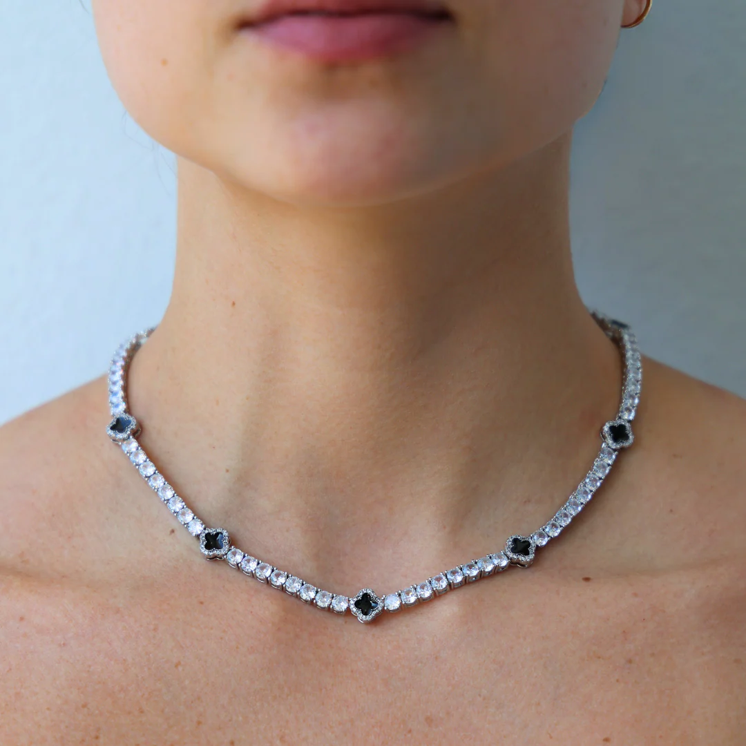 Women's Black Clover Tennis Chain (Silver) - 4mm - Image 2