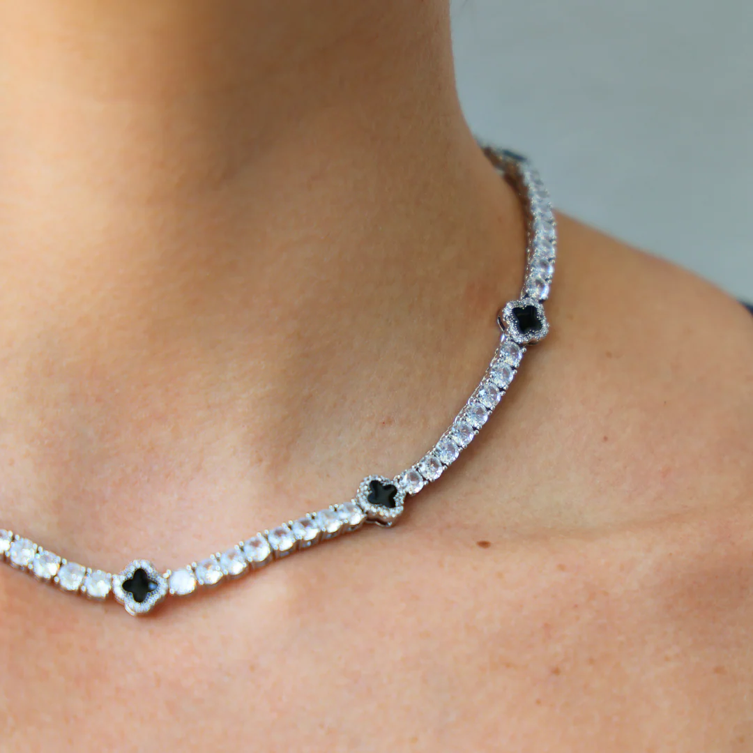 Women's Black Clover Tennis Chain (Silver) - 4mm - Image 4