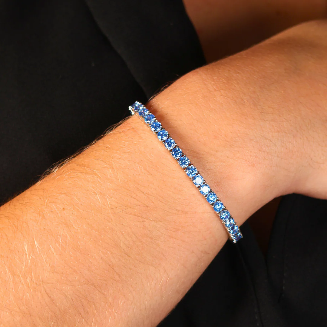 Women's Blue Diamonds Tennis Bracelet (Silver) - 4mm - Image 2