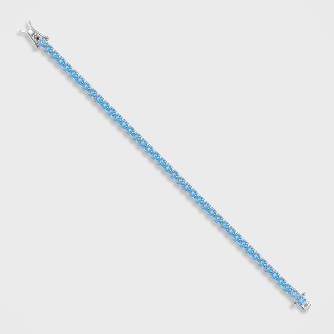Blue Diamonds Tennis Bracelet (Silver) - 4mm - Image 4