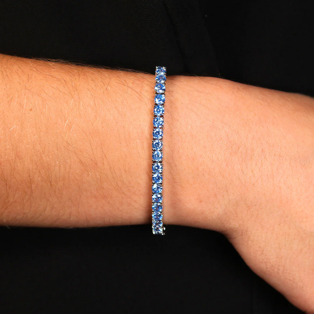 Women's Blue Diamonds Tennis Bracelet (Silver) - 4mm - Image 4