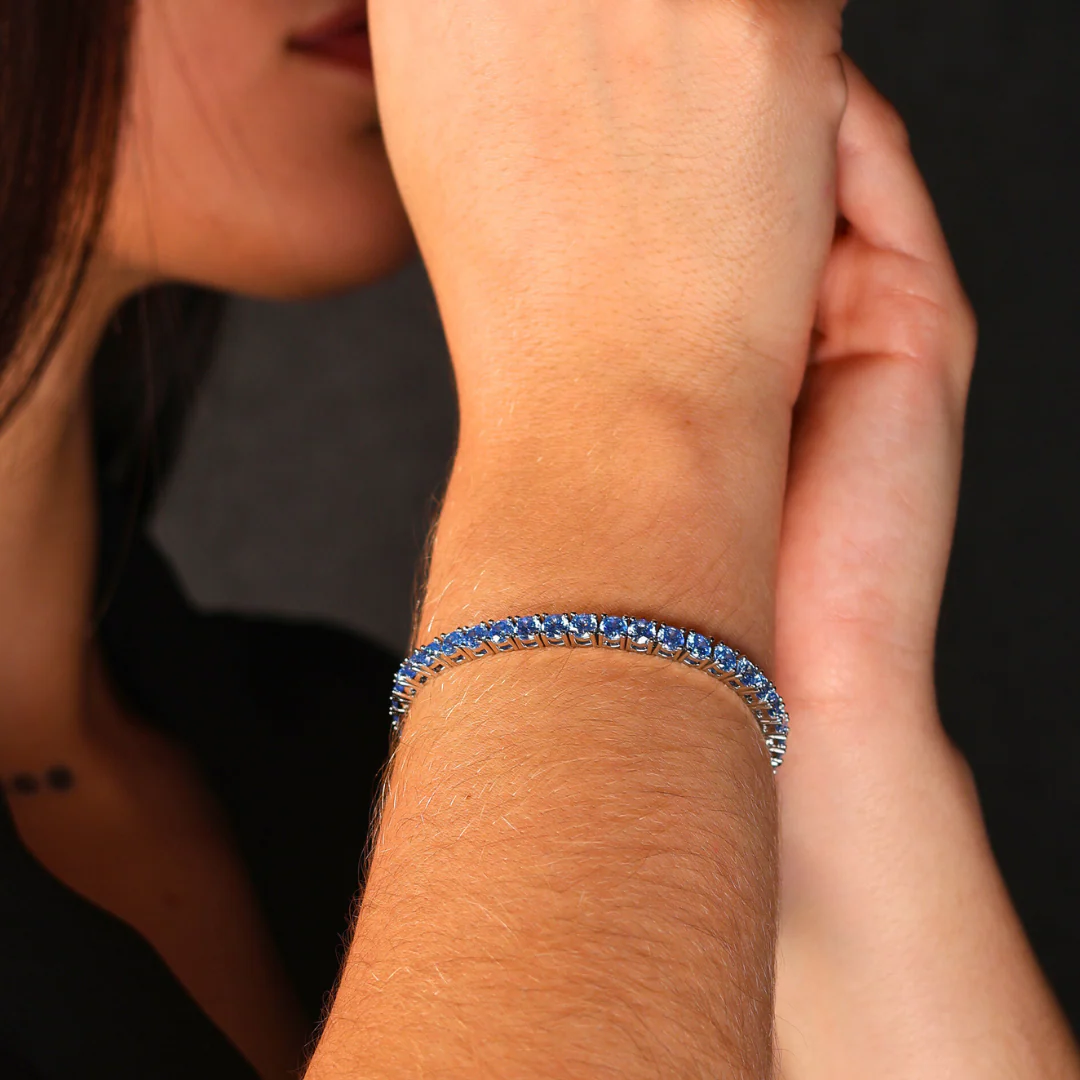 Women's Blue Diamonds Tennis Bracelet (Silver) - 4mm - Image 5