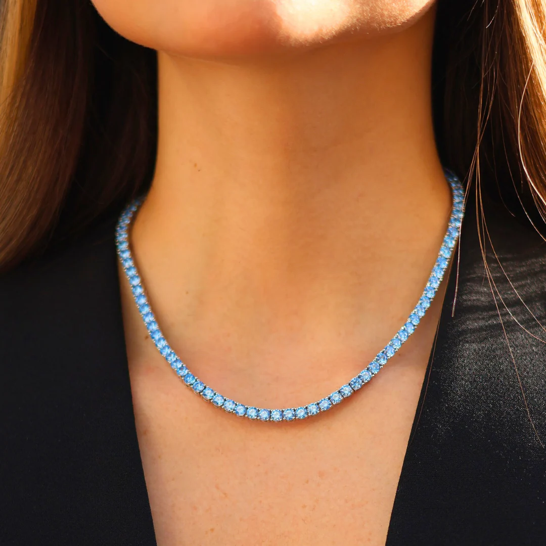 Women's Blue Diamonds Tennis Chain (Silver) - 4mm - Image 2