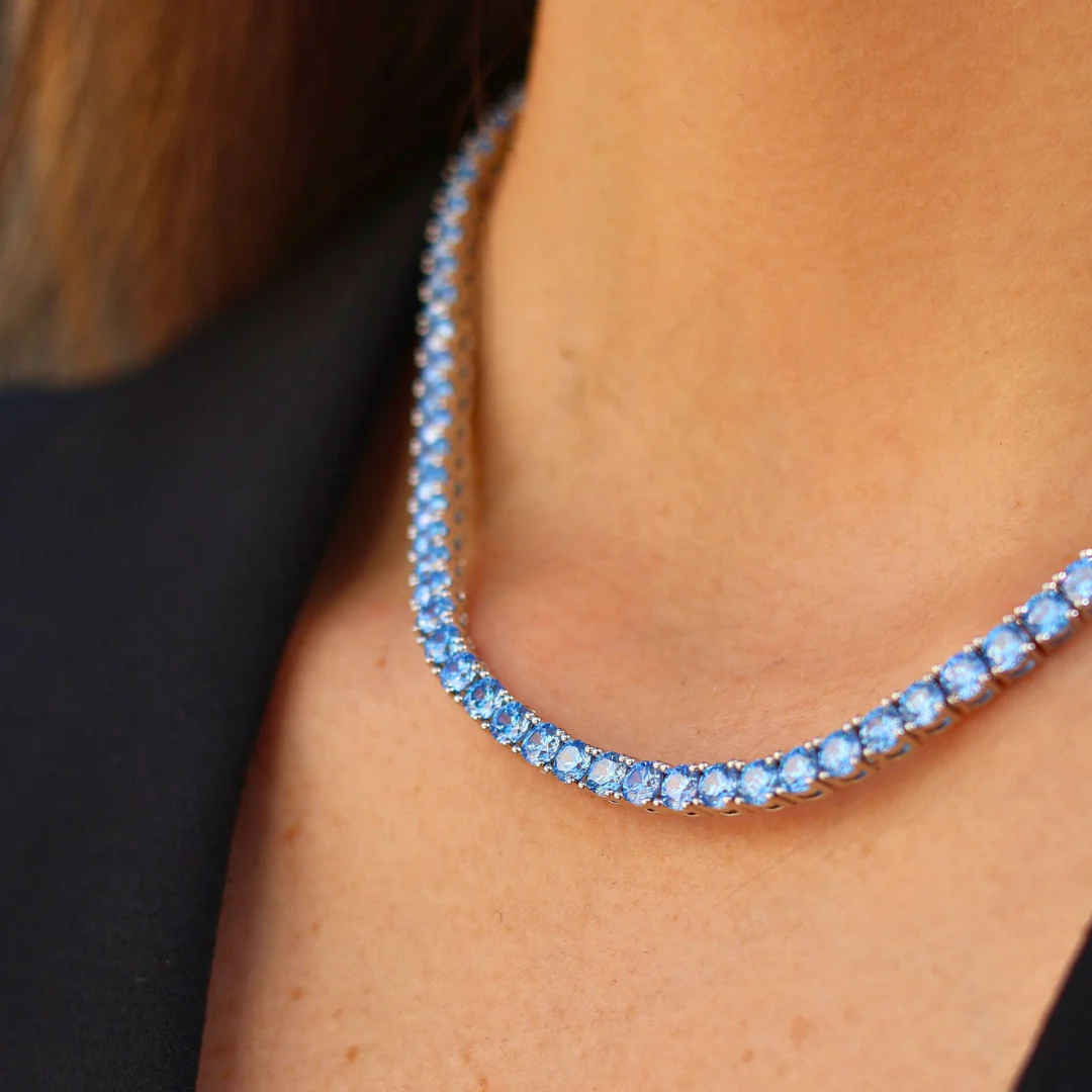 Women's Blue Diamonds Tennis Chain (Silver) - 4mm - Image 3