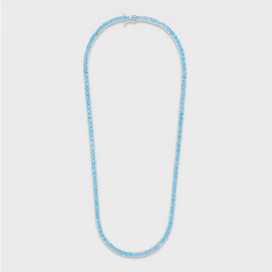 Blue Diamonds Tennis Chain (Silver) - 4mm - Image 3