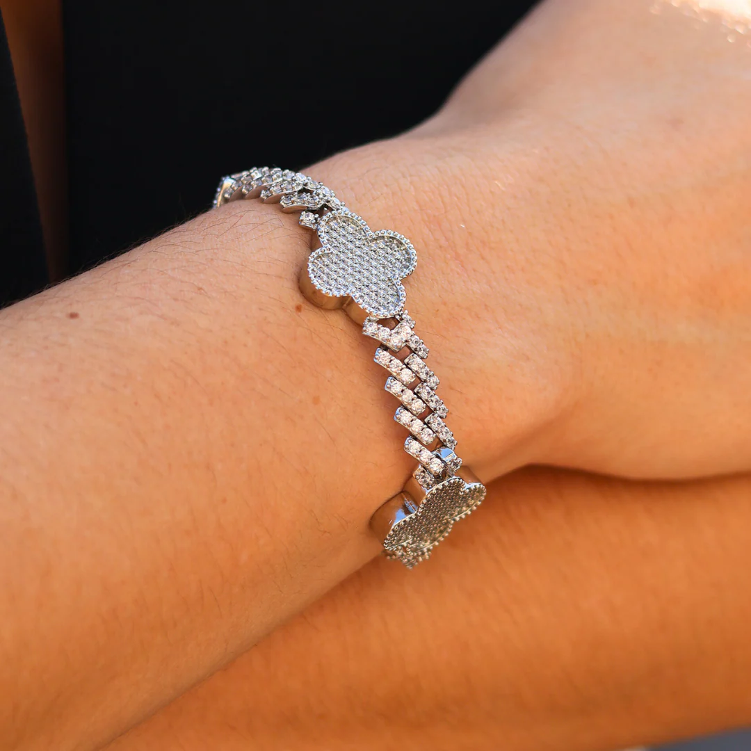 Women's Clover Iced Prong Cuban Bracelet (Silver) - 8mm - Image 4