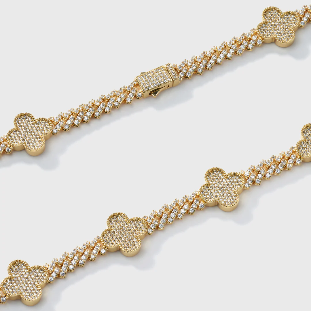 Women's Clover Iced Prong Cuban Chain (Gold) - 8mm - Image 3