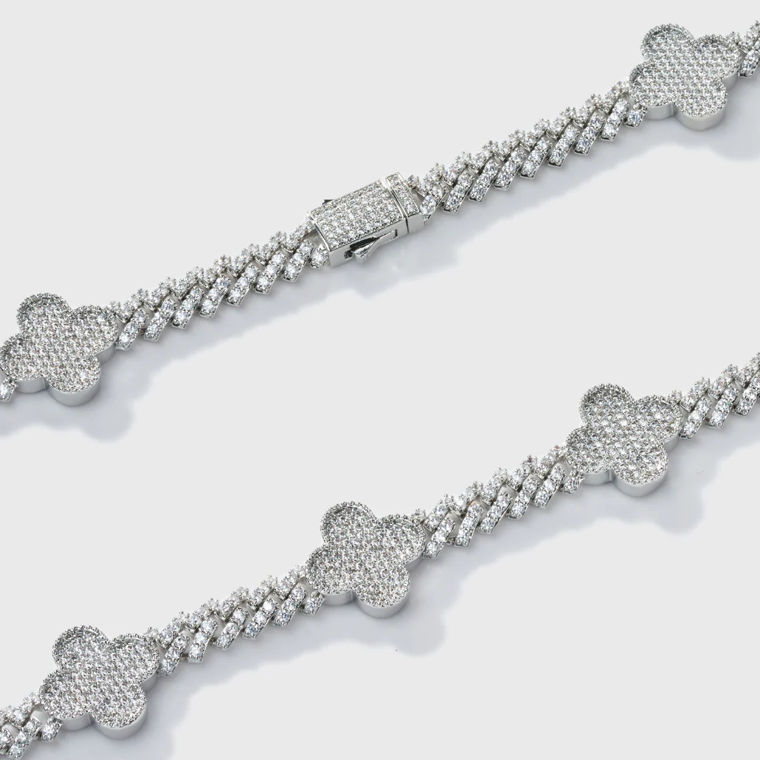 Clover Iced Prong Cuban Chain (Silver) - 8mm - Image 3