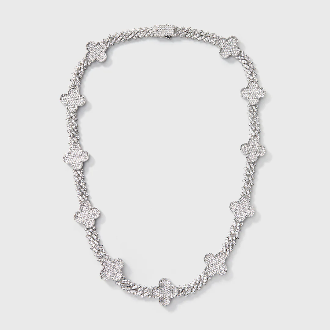 Clover Iced Prong Cuban Chain (Silver) - 8mm - Image 5