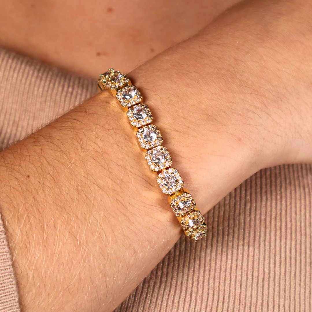 Women's Clustered Tennis Bracelet (Gold) - 8mm - Image 2