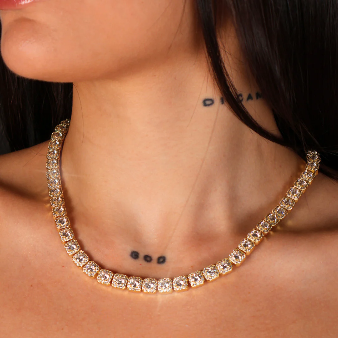 Women's Clustered Tennis Chain (Gold) - 8mm - Image 2