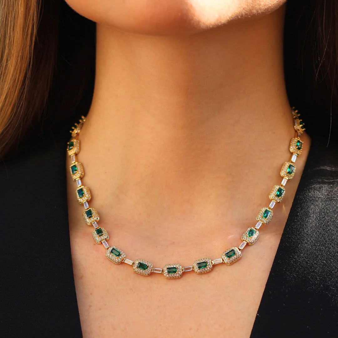 Women's Green Gemstone Chain (Gold) - 7mm - Image 2