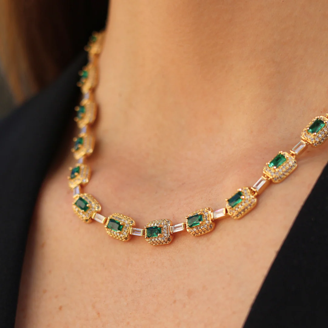 Women's Green Gemstone Chain (Gold) - 7mm - Image 4