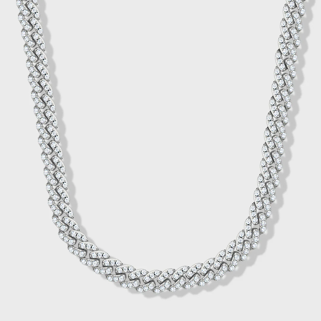 Women's Iced Cuban Chain + Bracelet (Silver) - 8mm - Image 3