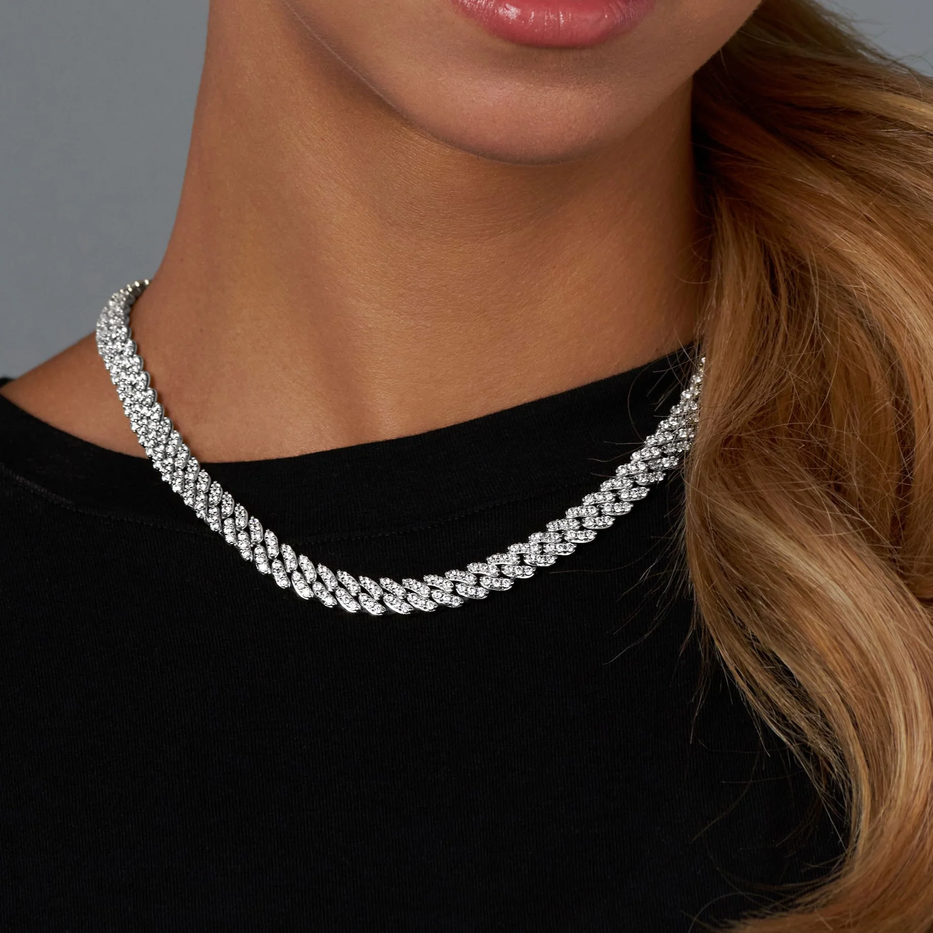 Women's Iced Cuban Chain (Silver) - 8mm - Image 2