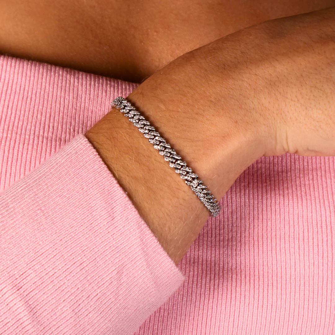 Women's Iced Micro Prong Cuban Bracelet (Silver) - 6mm - Image 2
