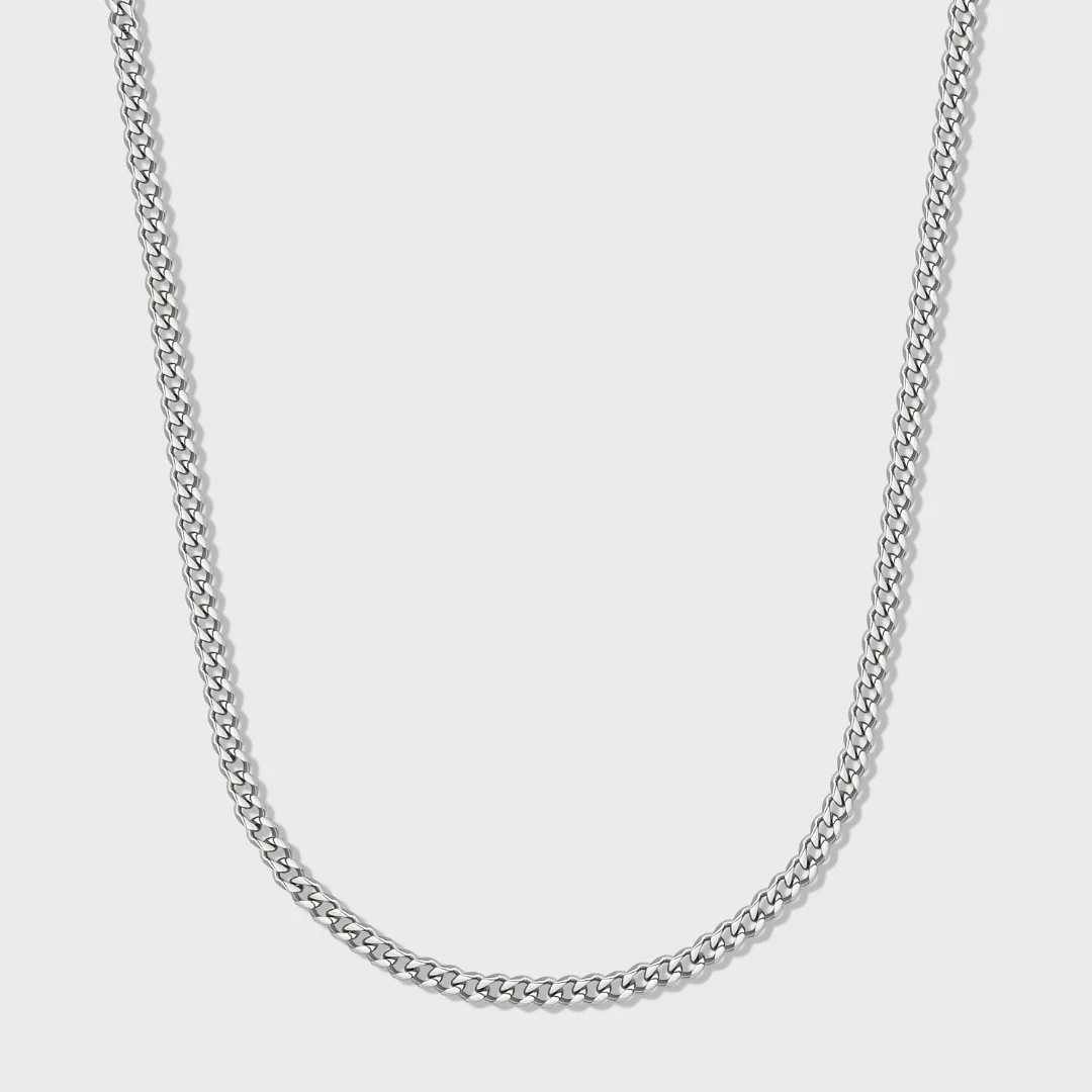 Women's Micro Cuban Link Chain + Bracelet (Silver) - 3mm - Image 4