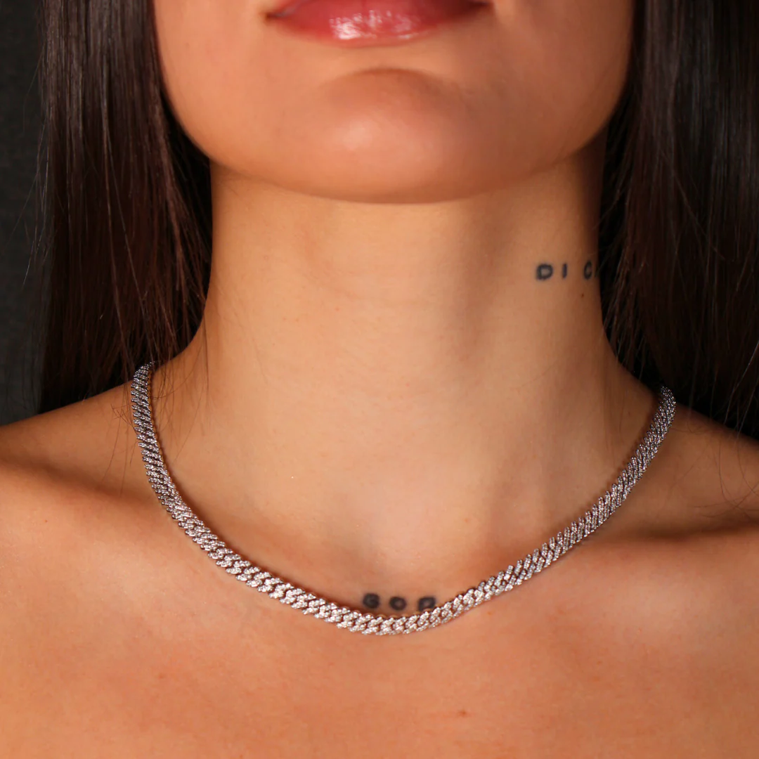 Women's Iced Micro Prong Cuban Chain + Bracelet (Silver) - 5mm - Image 3