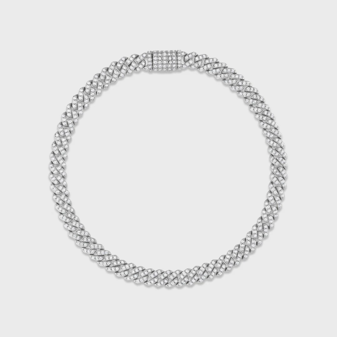 Women's Iced Micro Prong Cuban Chain + Bracelet (Silver) - 5mm - Image 5