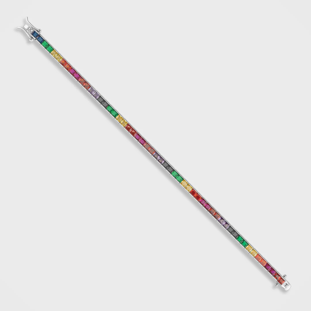 Rainbow Tennis Bracelet (Silver) - 4mm - Image 3