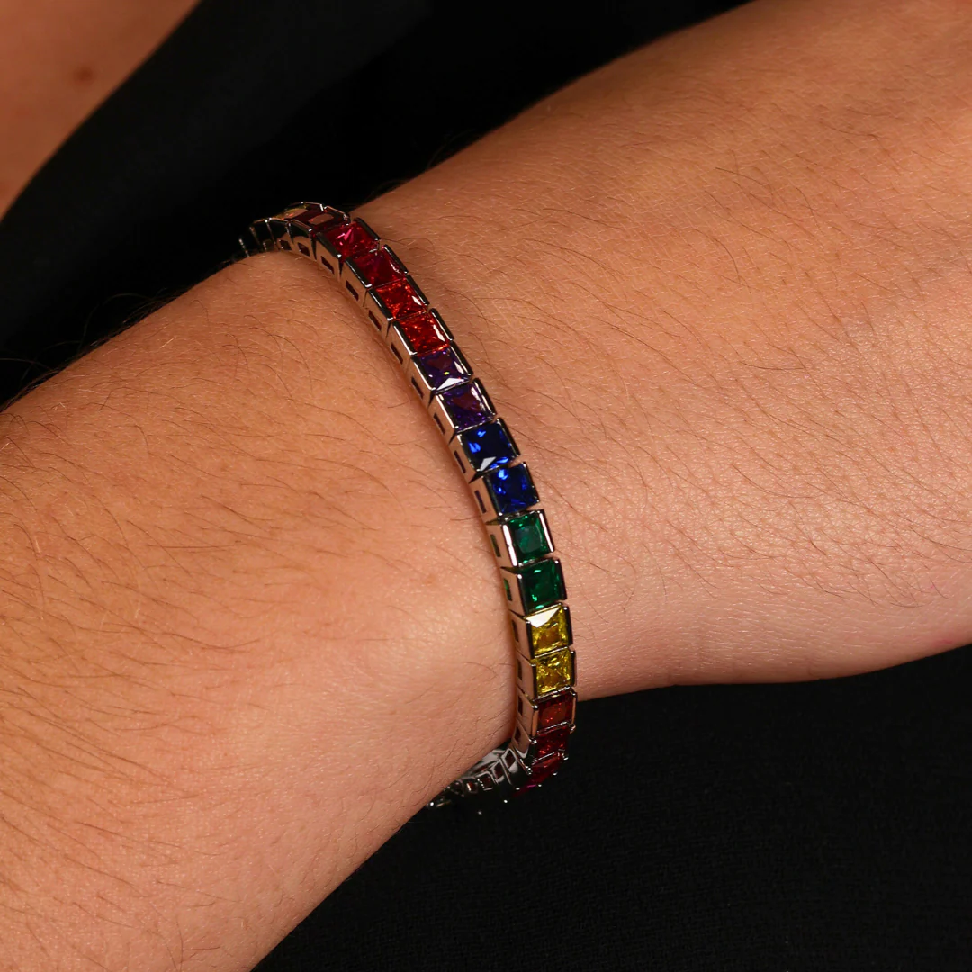 Women's Rainbow Tennis Bracelet (Silver) - 4mm - Image 4