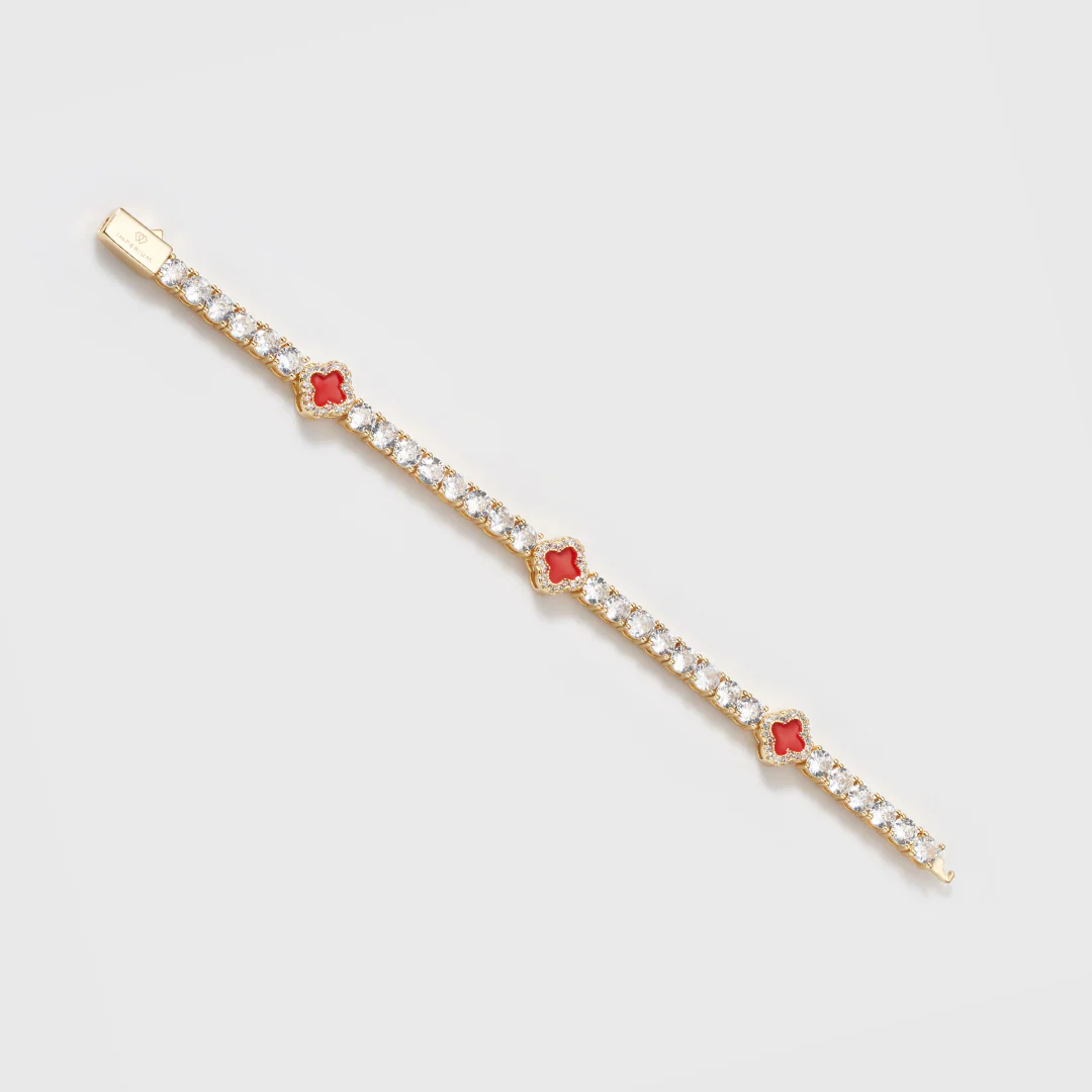 Women's Red Clover Tennis Bracelet (Gold) - 4mm - Image 3