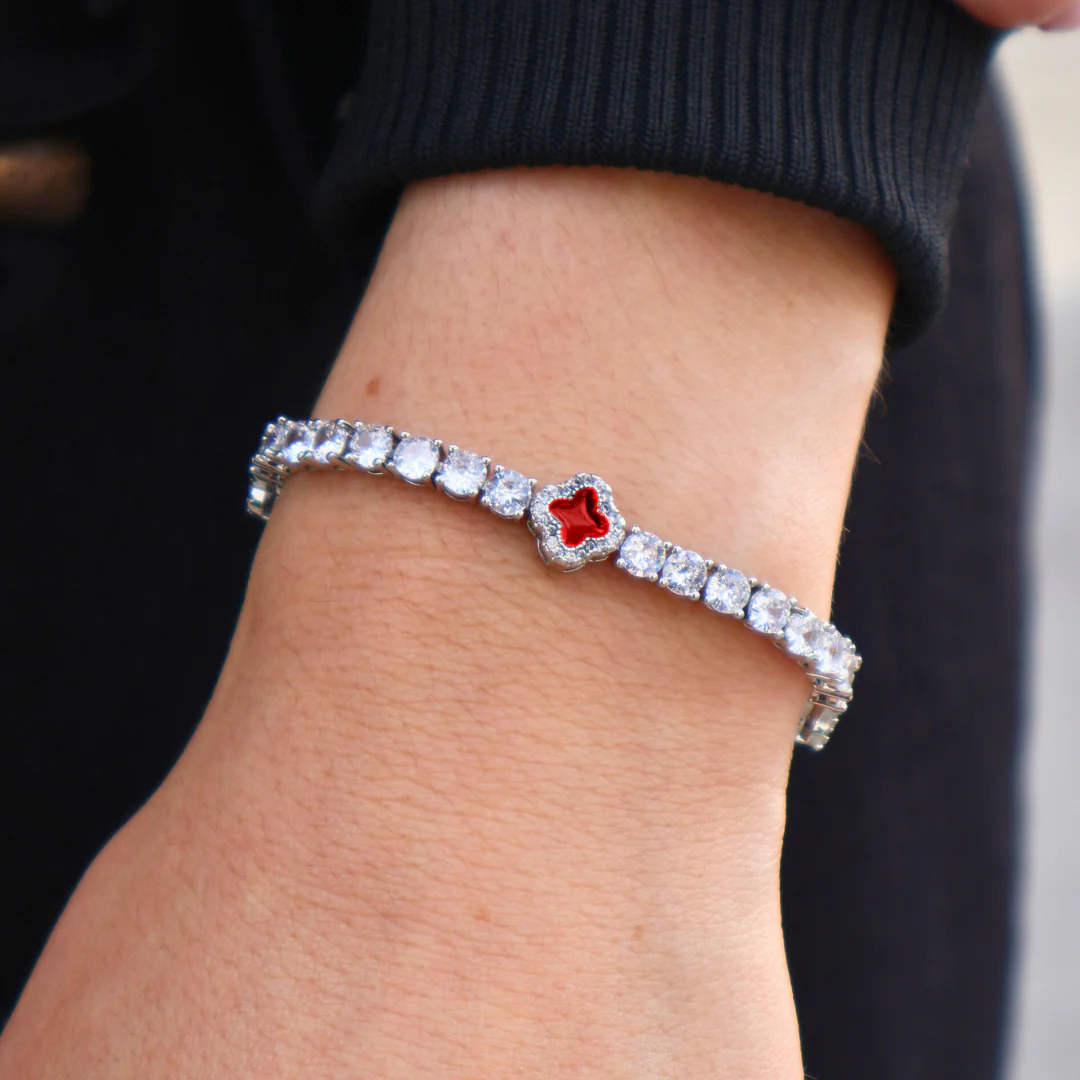 Women's Red Clover Tennis Bracelet (Silver) - 4mm - Image 2