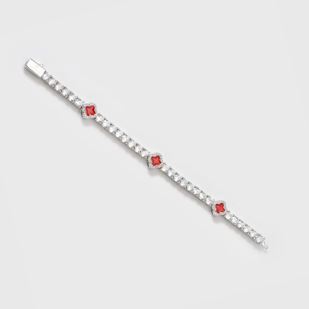 Red Clover Tennis Bracelet (Silver) - 4mm - Image 3