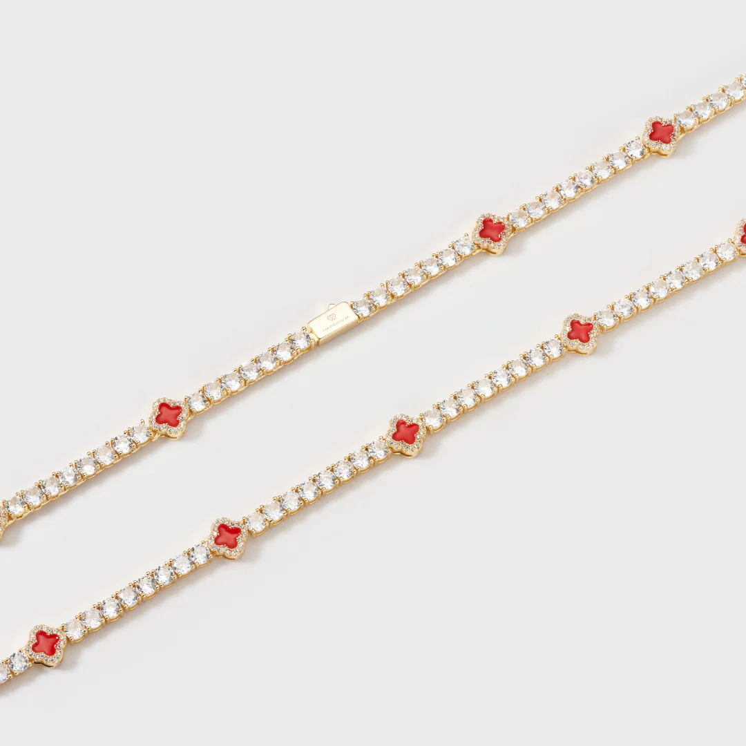 Red Clover Tennis Chain (Gold) - 4mm - Image 3