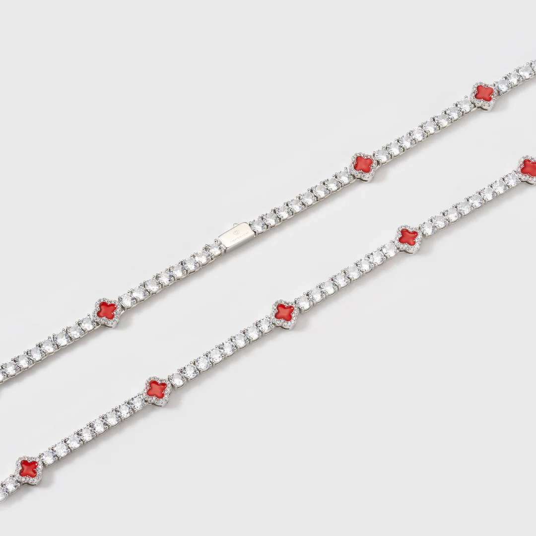 Red Clover Tennis Chain (Silver) - 4mm - Image 3