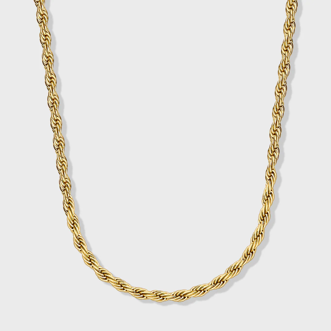 Women's Rope Chain + Bracelet (Gold) - 4mm - Image 3