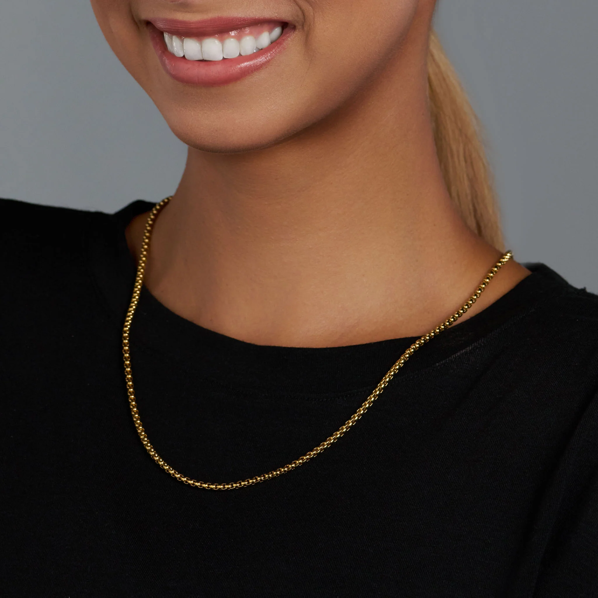 Women's Round Box Chain (Gold) - 3mm - Image 2
