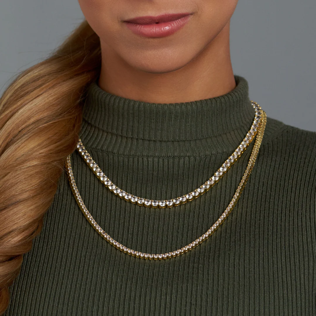 Women's Tennis Chain + Bracelet (Gold) - 3mm - Image 3