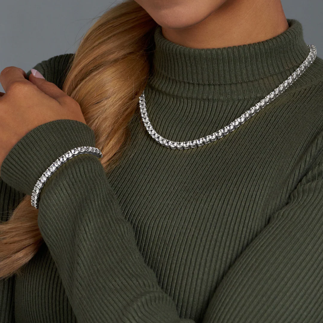 Women's Tennis Chain + Bracelet (Silver) - 5mm - Image 4